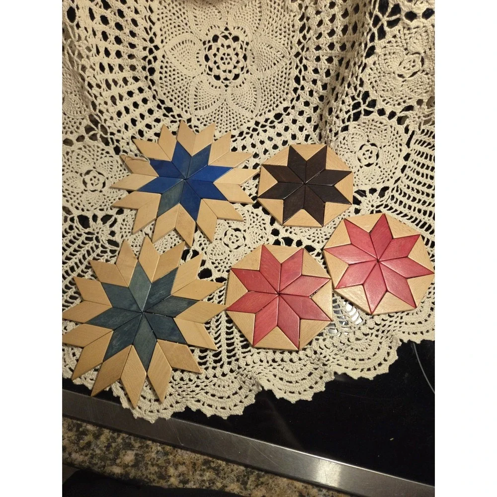 Vintage West German Wooden Folk Art Trivets